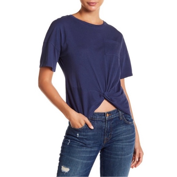 Lucky Brand Tops - Lucky Brand Navy Blue Knot Front T Shirt